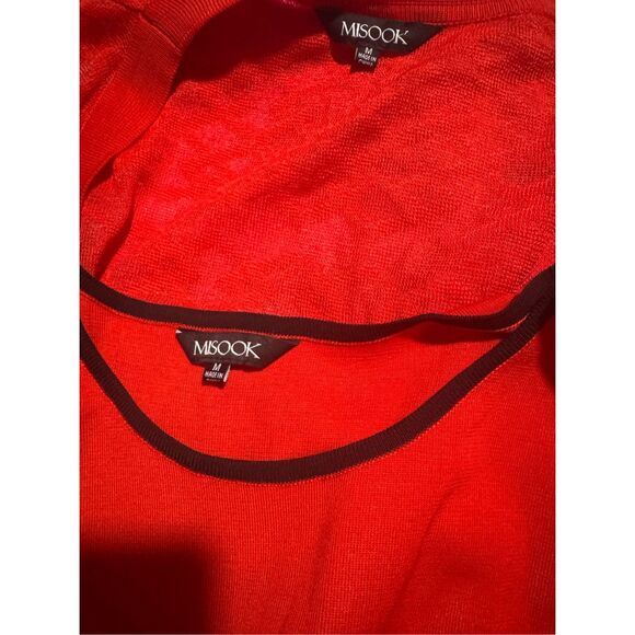 Misook poppy Red sweater and tank top sheer textured V neck cardigan M - Picture 4 of 12